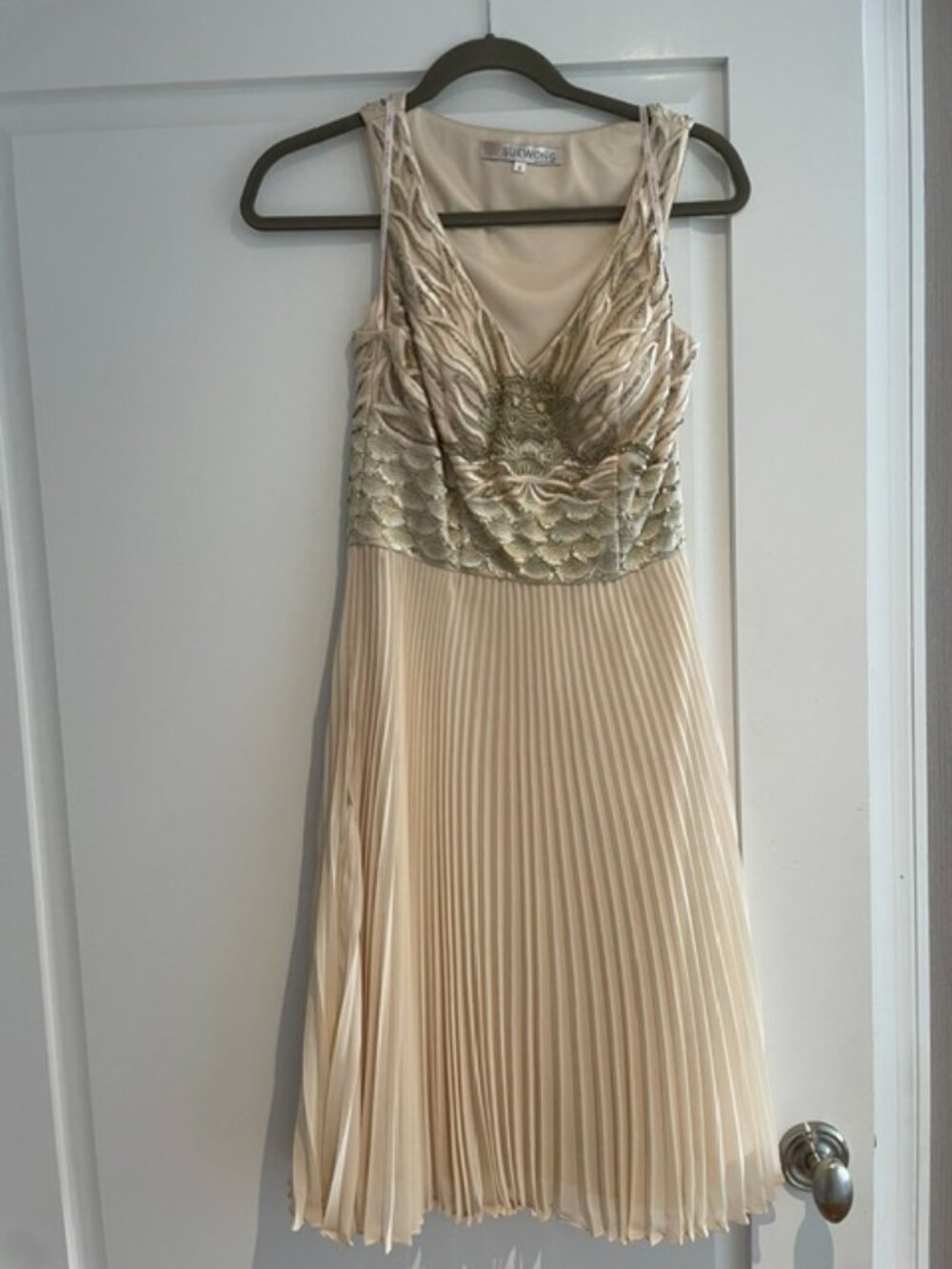 Sue Wong Cream Beaded Cocktail Dress Size 6